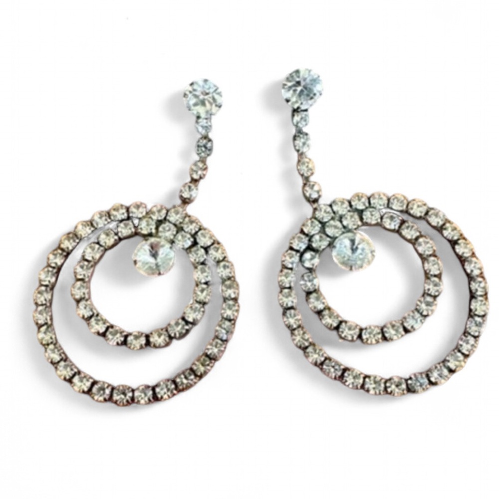 Statement Fashion Earrings Cubic Zirconia Lg Stud Circle Dangle Earrings Silver